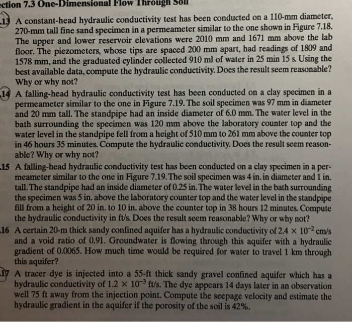 Solved A constant head hydraulic conductivity test has been