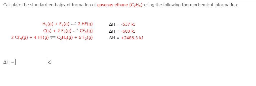 Solved Calculate the standard enthalpy of formation of Chegg