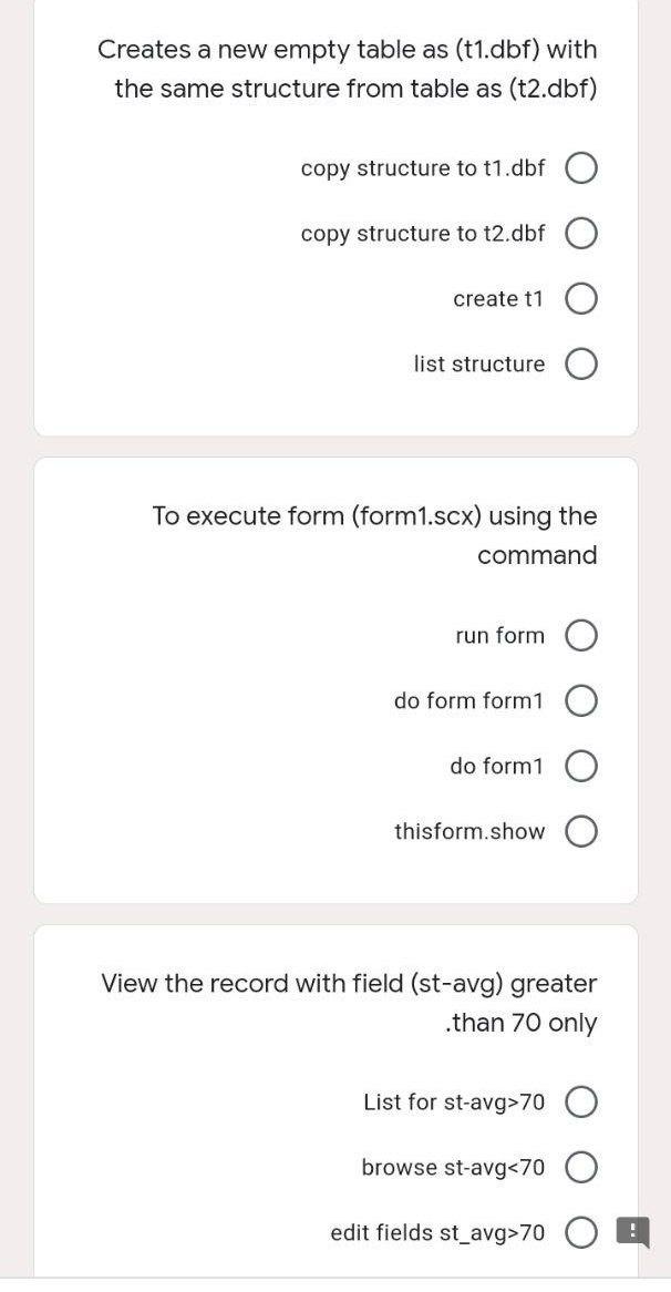 Solved Creates a new empty table as (t1.dbf) with the same | Chegg.com