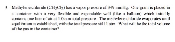 Solved Methylene chloride (CH2Cl2) has a vapor pressure of | Chegg.com