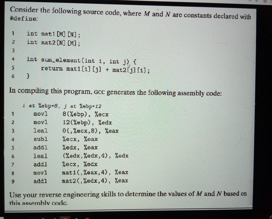 Solved Consider the following source code, where M and N are | Chegg.com