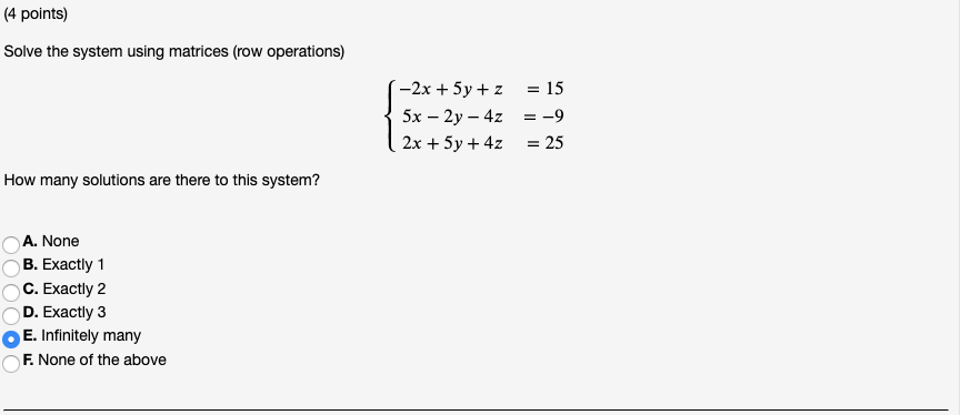 Solved 4 points Solve the system using matrices row Chegg