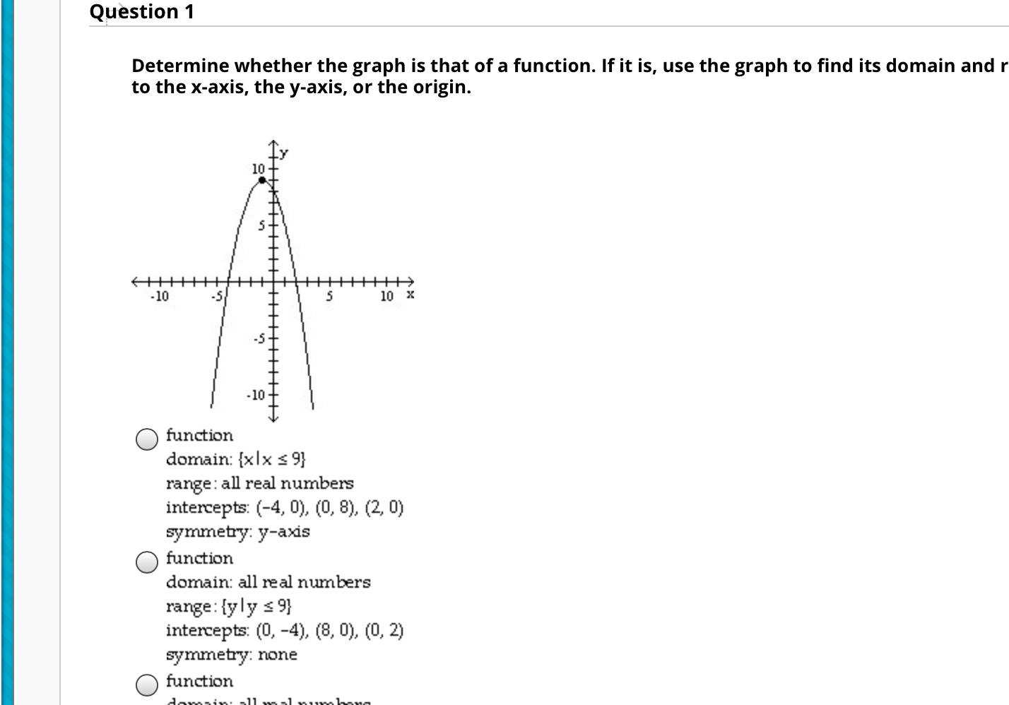 Solved Question 1 Determine whether the graph is that of a | Chegg.com