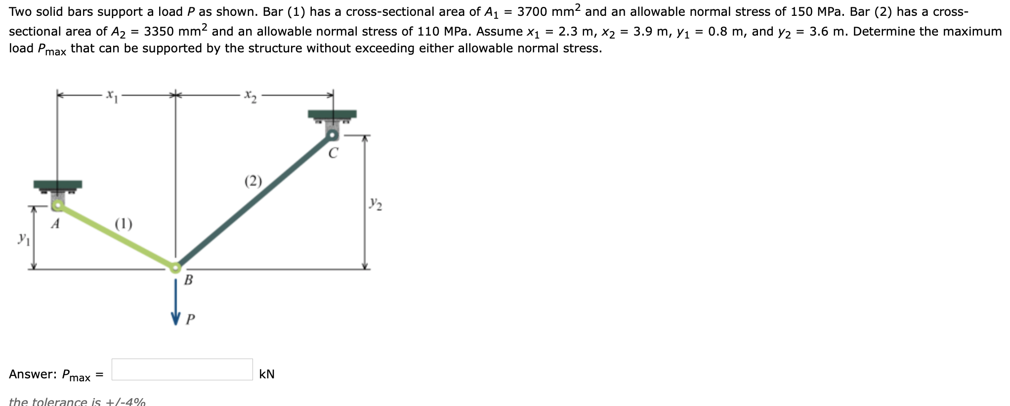 Solved Two Solid Bars Support A Load P As Shown. Bar (1) Has | Chegg.com