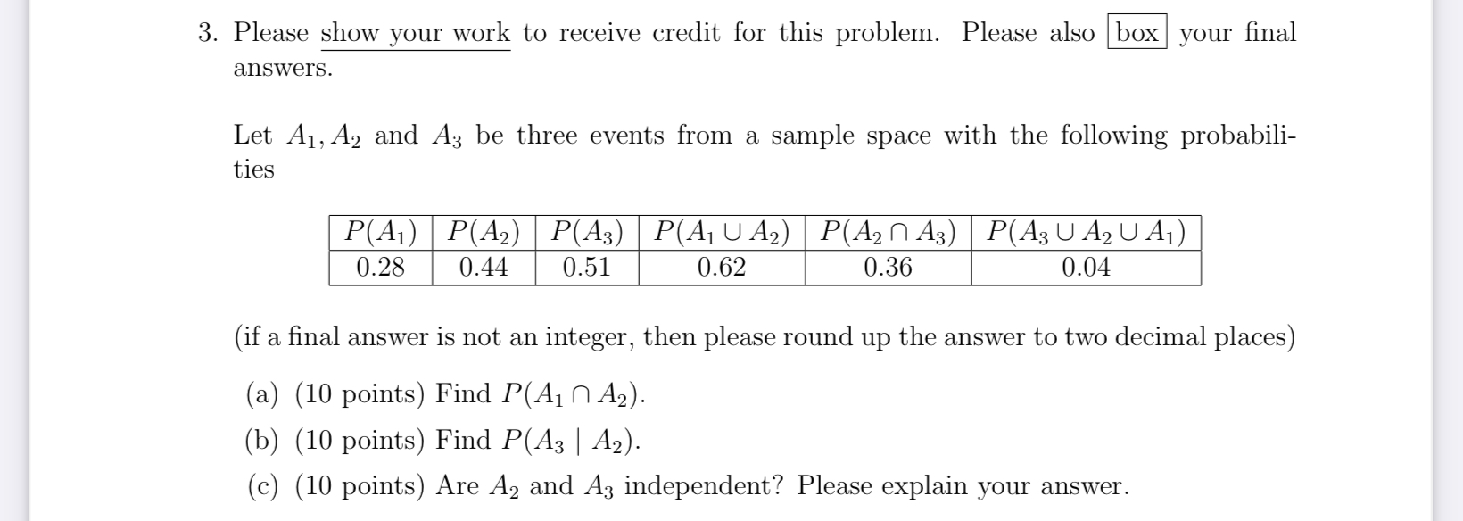 Solved 3. Please show your work to receive credit for this | Chegg.com