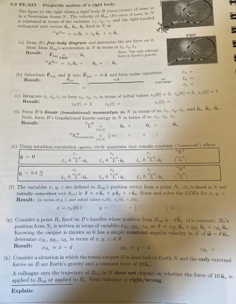 Solved 9 9 Fe Eit Projectile Motion Of A Rigid Body Th Chegg Com