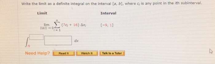 Limit Interval Solved Write the limit as a definite integral on the | Chegg.com