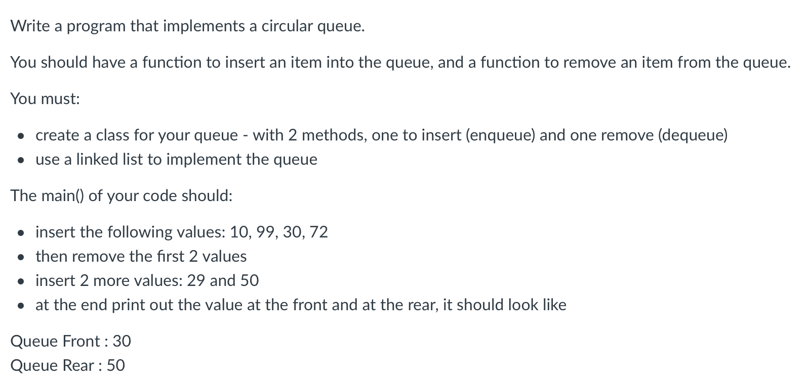 Solved Write a program that implements a circular queue. You | Chegg.com