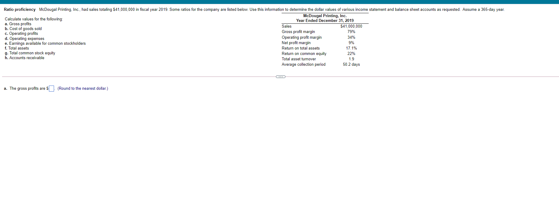 Solved Ratio proficiency McDougal Printing, Inc., had sales