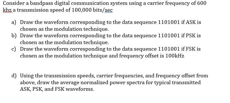 Solved Consider a bandpass digital communication system | Chegg.com
