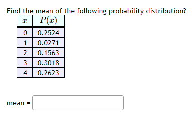 Solved Find the mean of the following probability Chegg com