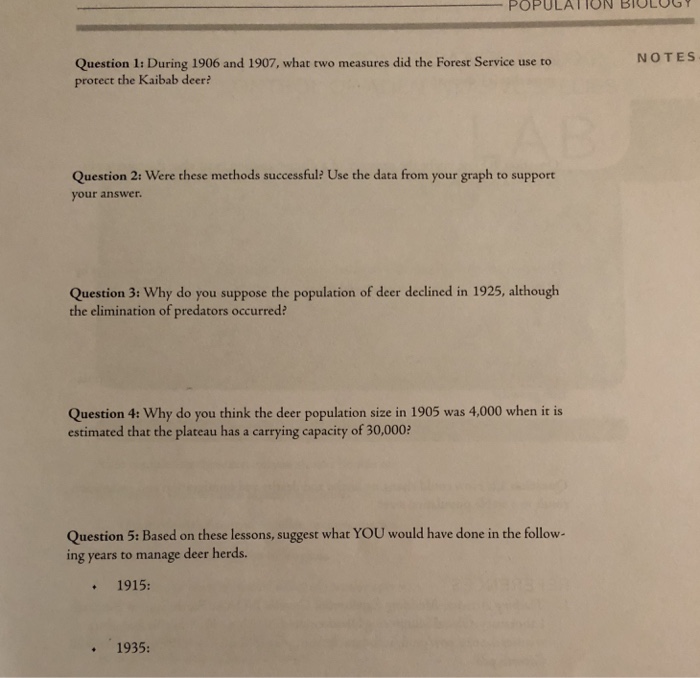 Solved POPULATION BIOLOG NOTES Question l During 1906 and