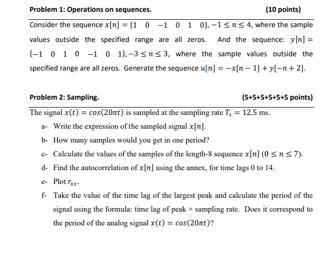 Solved Problem 1: Operations on sequences. (10 points) | Chegg.com