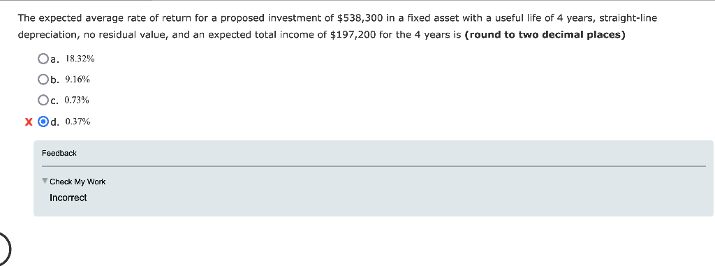 Solved The expected average rate of return for a proposed | Chegg.com