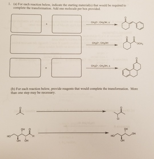 Solved 1. (a) For each reaction below, indicate the starting