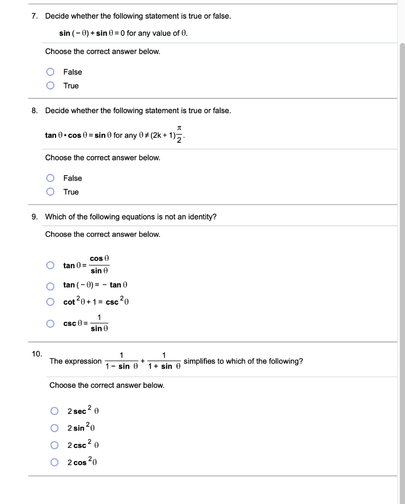 Solved Decide whether the following statement is true or | Chegg.com