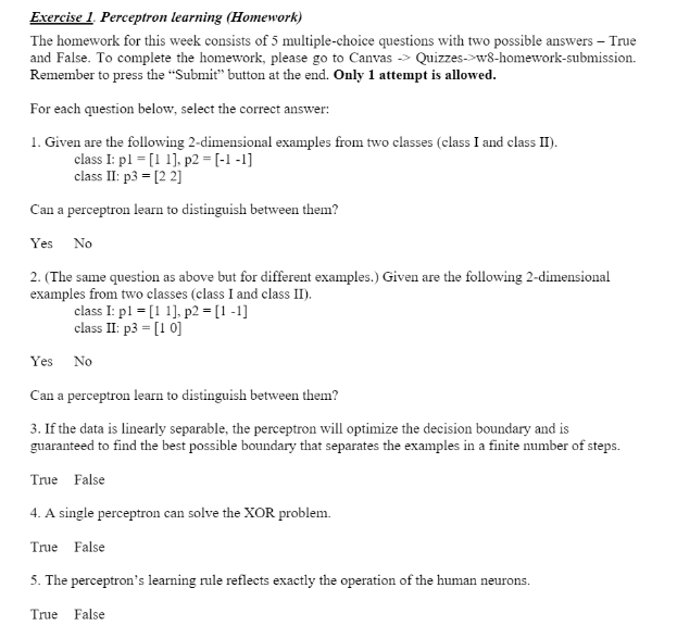 Exercise 1. Perceptron learning Homework The Chegg