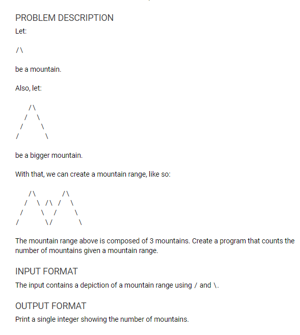 Solved PROBLEM DESCRIPTION Let: be a mountain. Also, let: / | Chegg.com