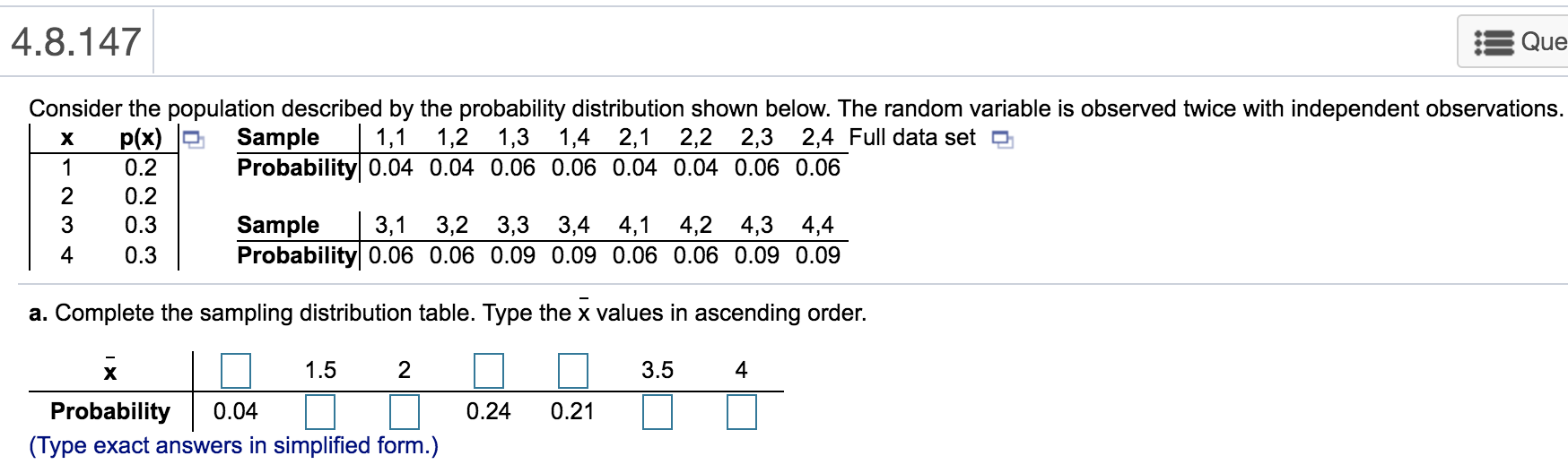 Solved 4.8.147 :3 Que Consider the population described by | Chegg.com