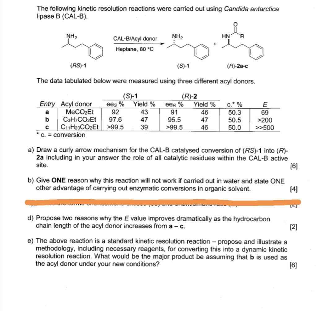 Solved The following kinetic resolution reactions were | Chegg.com