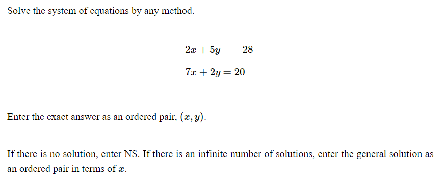 Solved Solve the system of equations by any method. | Chegg.com