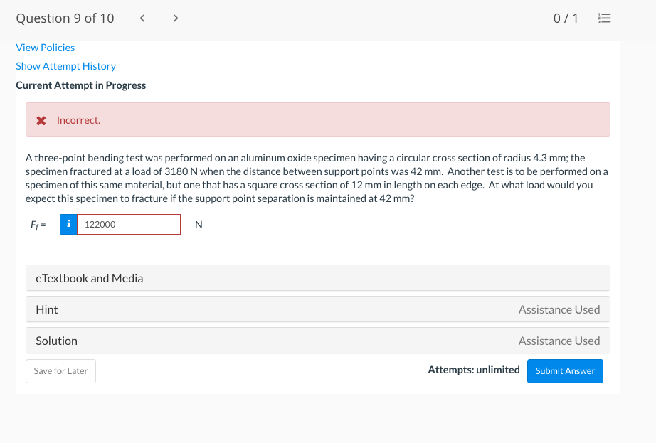 Solved Question 9 of 10 0/1 View Policies Show Attempt | Chegg.com