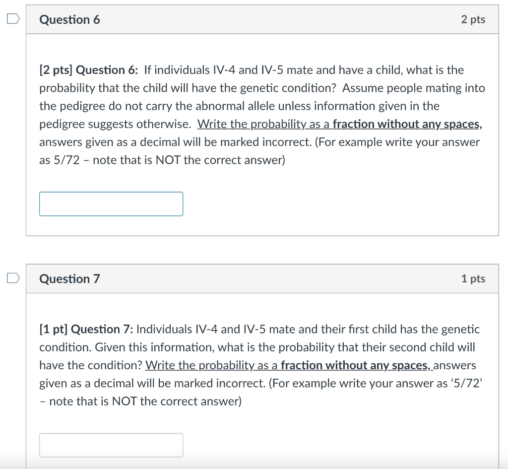 Solved Questions 4-7: Below Is A Pedigree Tracking A Genetic | Chegg.com