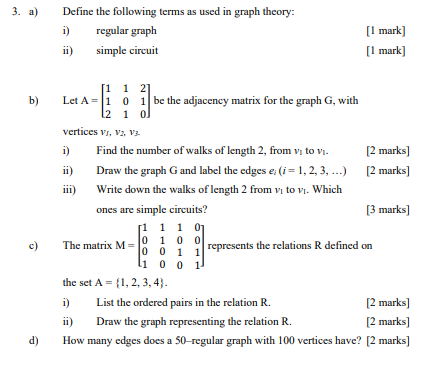 Solved 3. a) Define the following terms as used in graph | Chegg.com