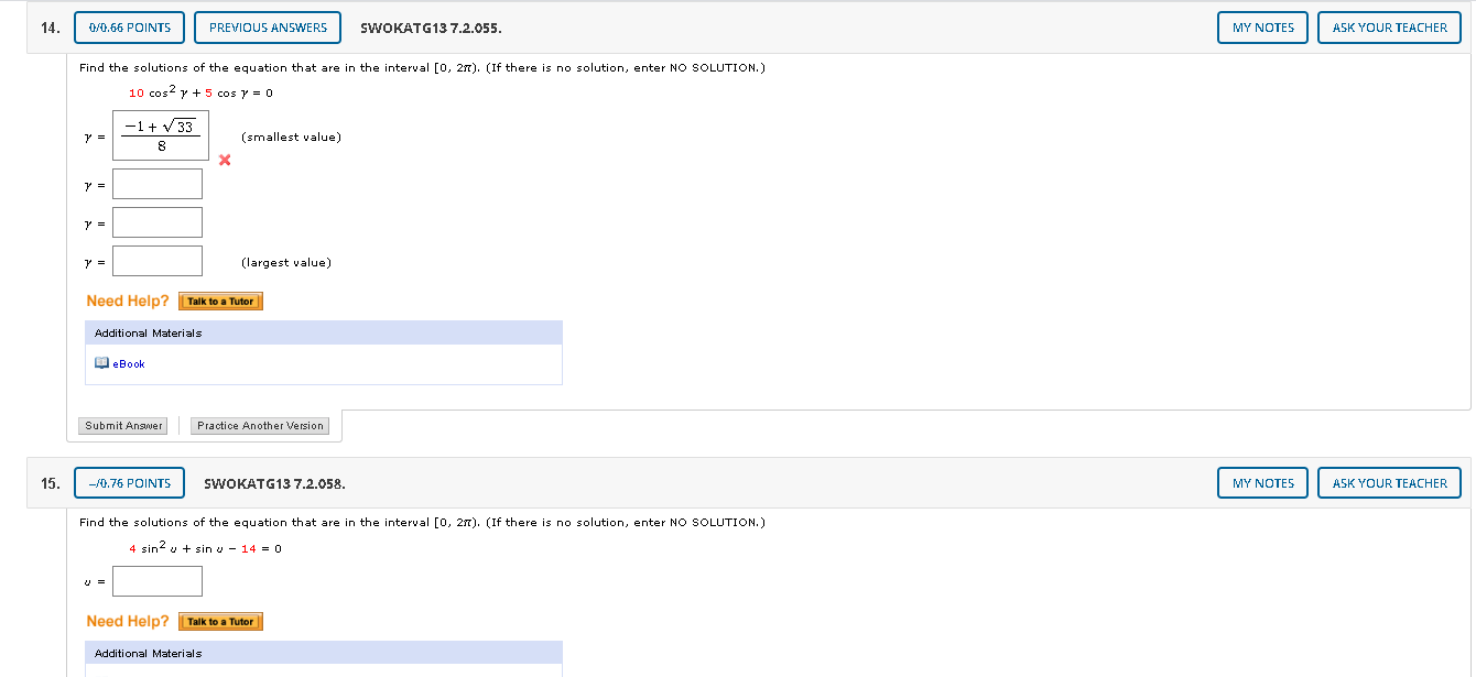 Solved 14. 0/0.66 POINTS PREVIOUS ANSWERS SWOKATG13 7.2.055. | Chegg.com