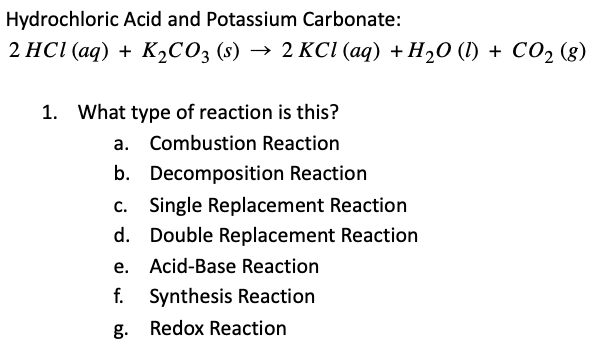 Solved What Type Of Reaction Is Shown Above 2 Hcl Aq