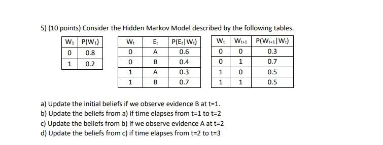 0 5) (10 points) Consider the Hidden Markov Model | Chegg.com