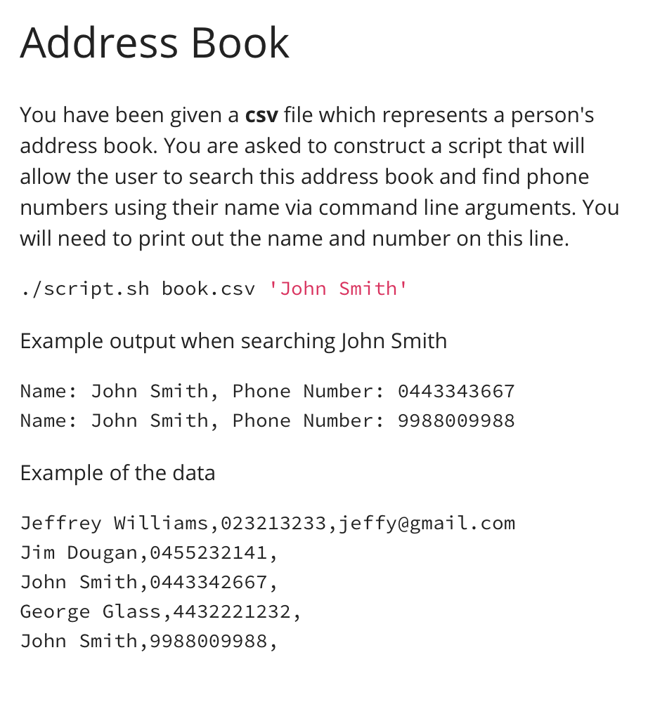 Solved Address Book You have been given a csv file which | Chegg.com