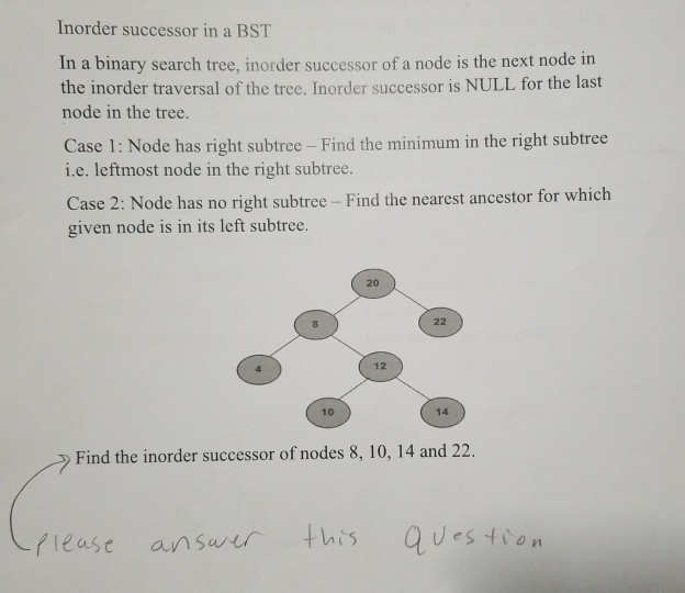 Solved Inorder successor in a BST In a binary search tree, | Chegg.com