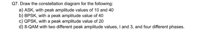 Solved Q7. Draw the constellation diagram for the following: | Chegg.com