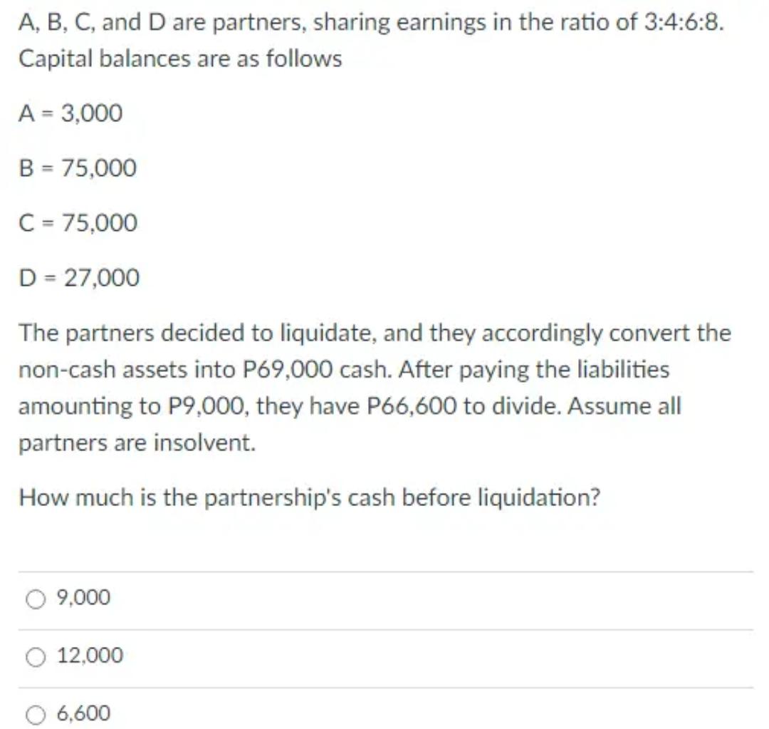 Solved A, B, C, And D Are Partners, Sharing Earnings In The | Chegg.com