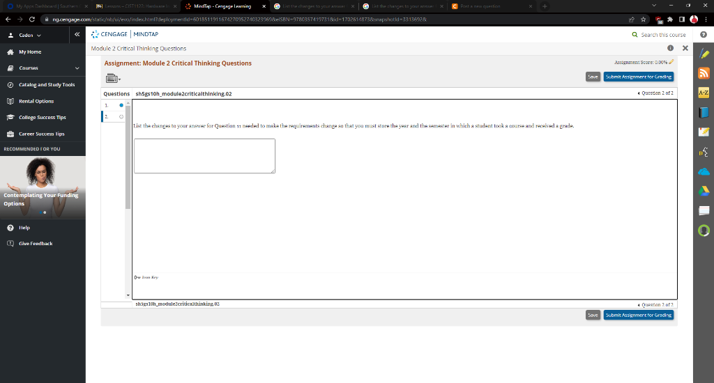 Solved 1.List the changes to your answer for Question 11