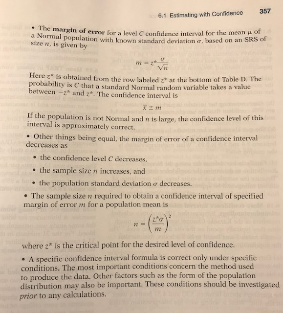 Solved SECTION 6.1 SUMMARY e The purpose of a confidence | Chegg.com