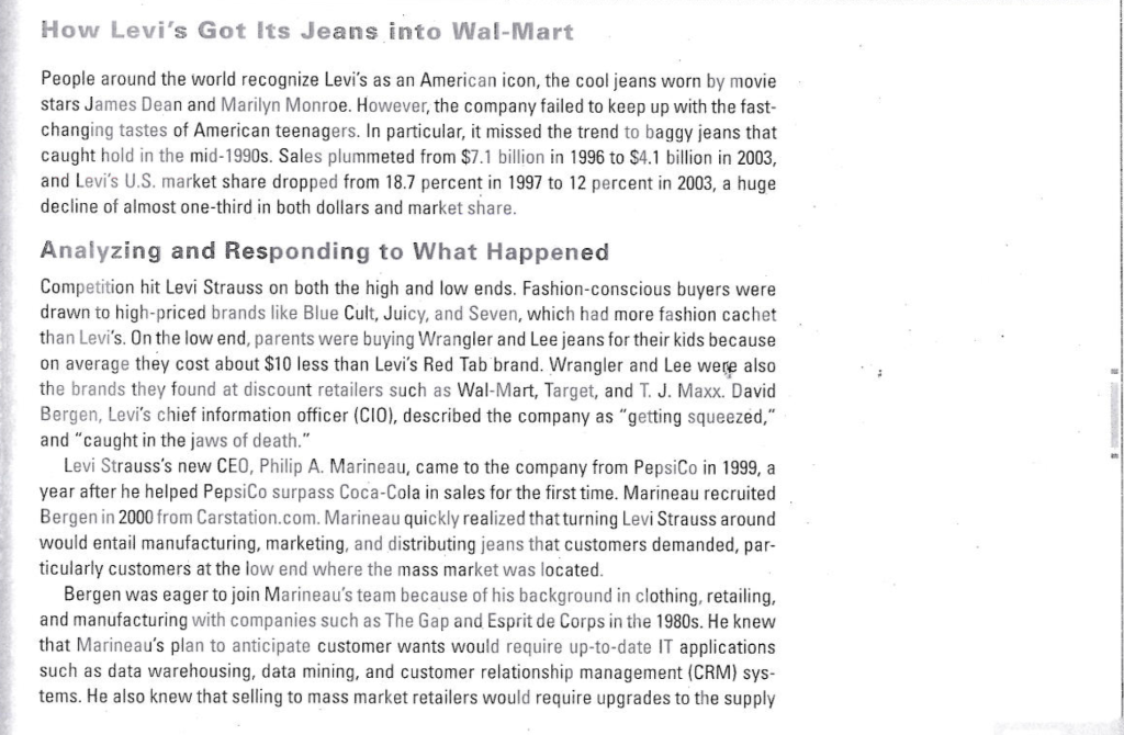 Solved WalMart/Levi Strauss (Supply Chain) 1. Identify the 