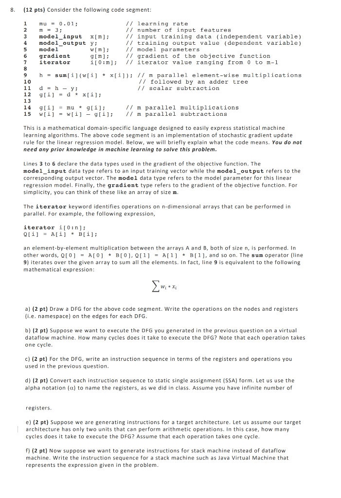 (Solved) : 8 12 Pts Consider Following Code Segment Learning Rate ...