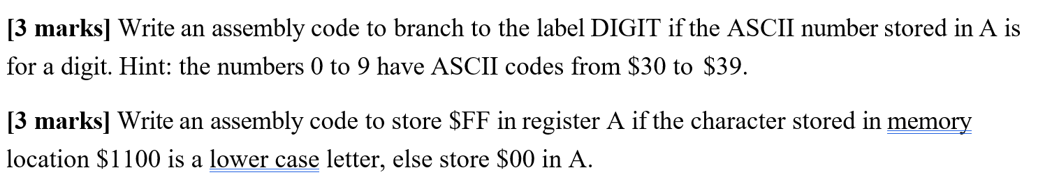 Solved [3 ﻿marks] ﻿Write an assembly code to branch to the | Chegg.com