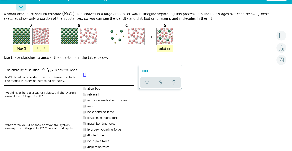 A small amount of sodium chloride (NaCl) is dissolved