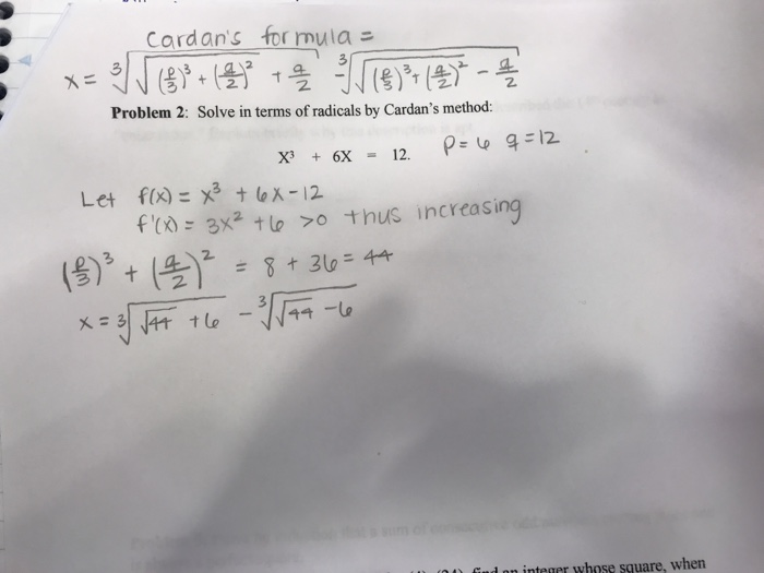 Solved Cardan's for mula Problem 2 Solve in terms of