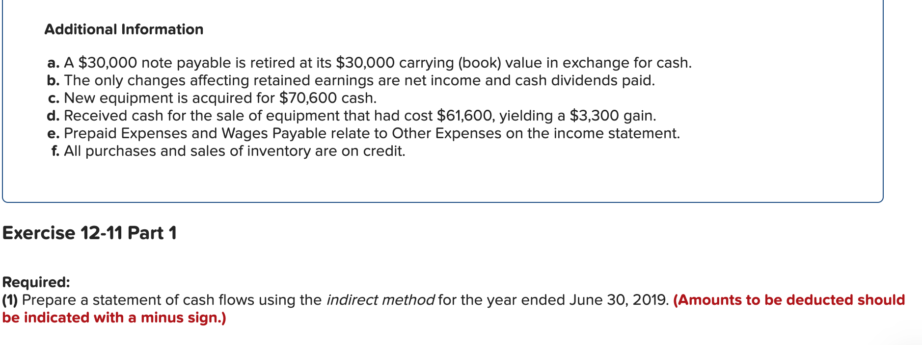 Solved Exercise 12 11 Indirect Preparing Statement Of Cash 7747