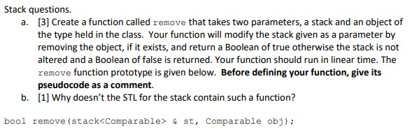 Stack questions. a. [3] Create a function called | Chegg.com