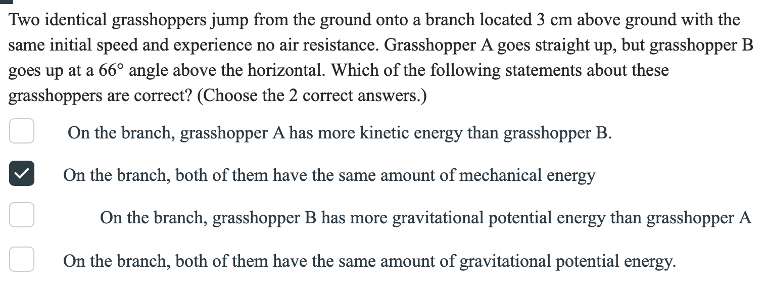 Solved Two Identical Grasshoppers Jump From The Ground Onto | Chegg.com