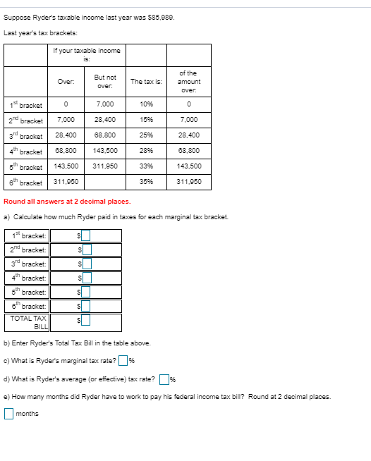 Solved Suppose Ryder's taxable income last year was $85.989. | Chegg.com