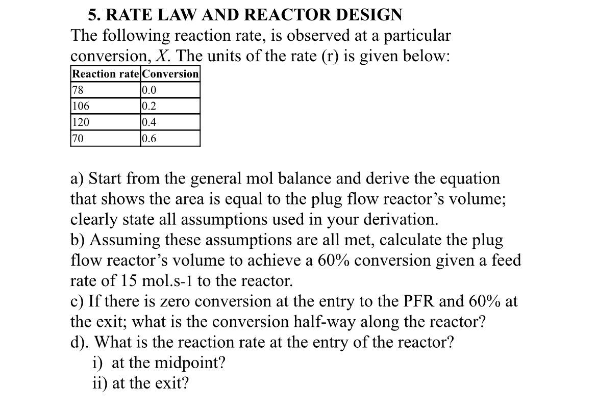 Solved 5. RATE LAW AND REACTOR DESIGN The following reaction | Chegg.com