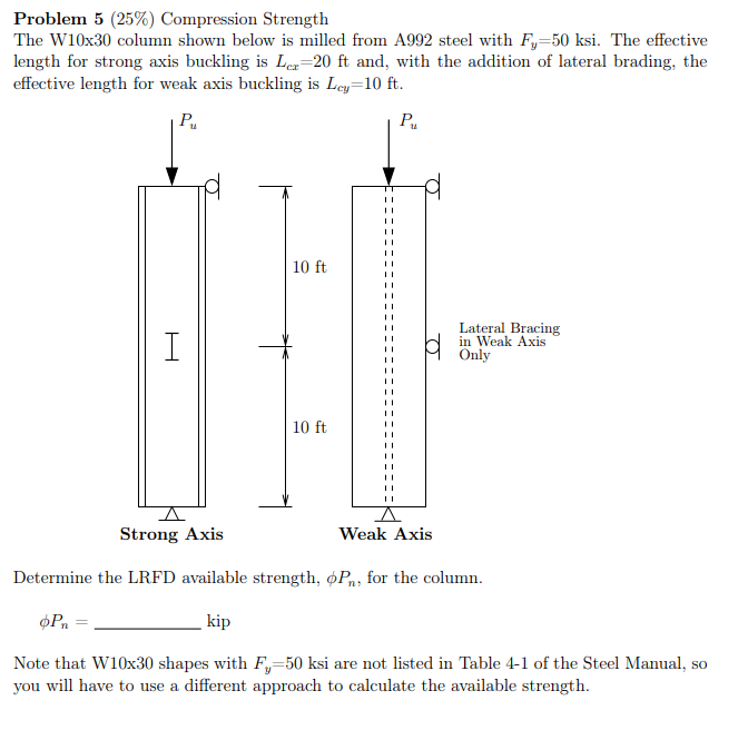 Solved Problem 5 (25\%) Compression Strength The W10x30 | Chegg.com