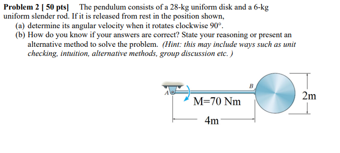 Solved Problem 2 [ 50 pts! The pendulum consists of a 28-kg | Chegg.com