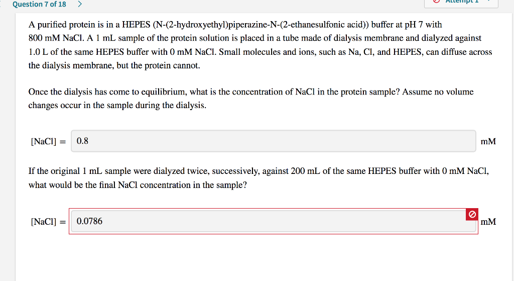 Solved Question Of A Purified Protein Is In A Hepes Chegg Com